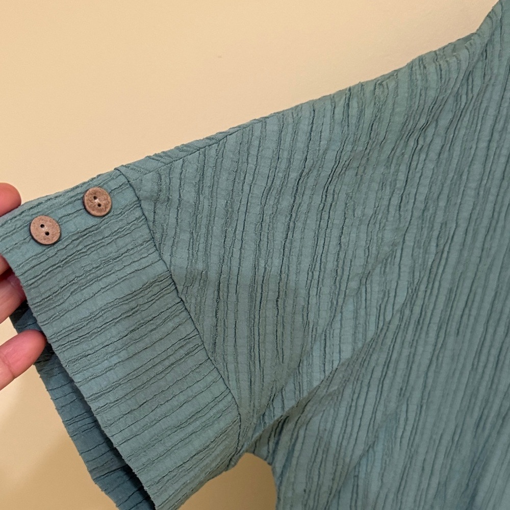 Elegant Teal Button- Short Sleeve turn down Blouse for Women Size Large - Picture 5 of 12